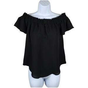 Sienna Sky Top Black Off The‎ Shoulder Flutter Sleeve Crepe Shirt NEW Women's XS